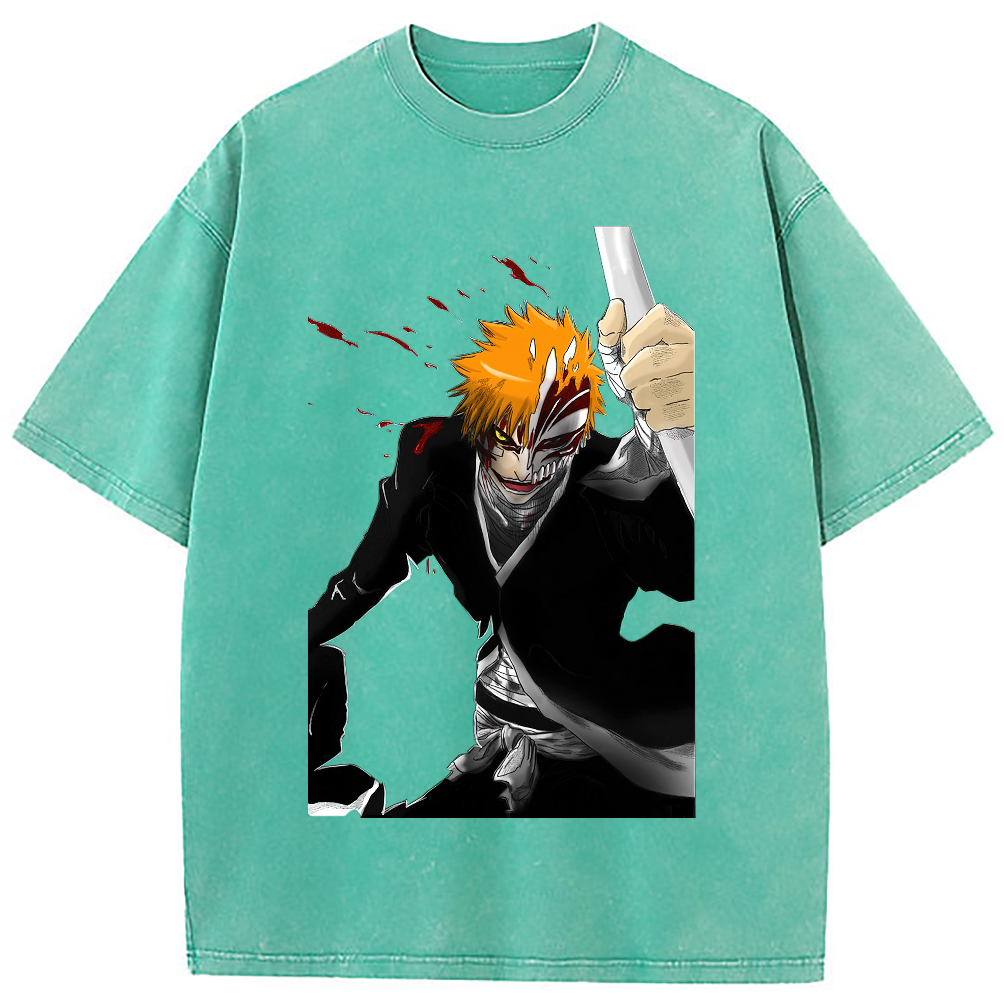 （画像用） ブリーチ 黒崎一護（くろさき いちご）BLEACH Kurosaki Ichigo 綿100% ヴィンテージ風 半袖Tシャツ（フロントプリント）
